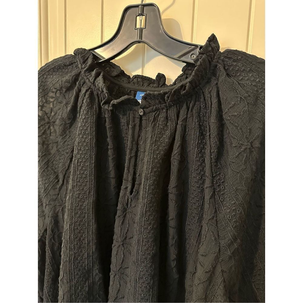 Old Navy Ruffle Trim Split Neck Lace Long Sleeve Black Top Size XXL 751746 - Picture 4 of 9